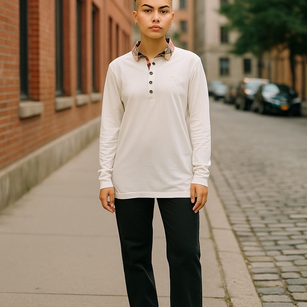 Burberry Brit White Polo with Check Collar